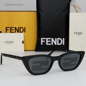 NEW Fendi FE40089I 01C FOLDING Black Mirror Pattern Women Cat Eye Sunglasses